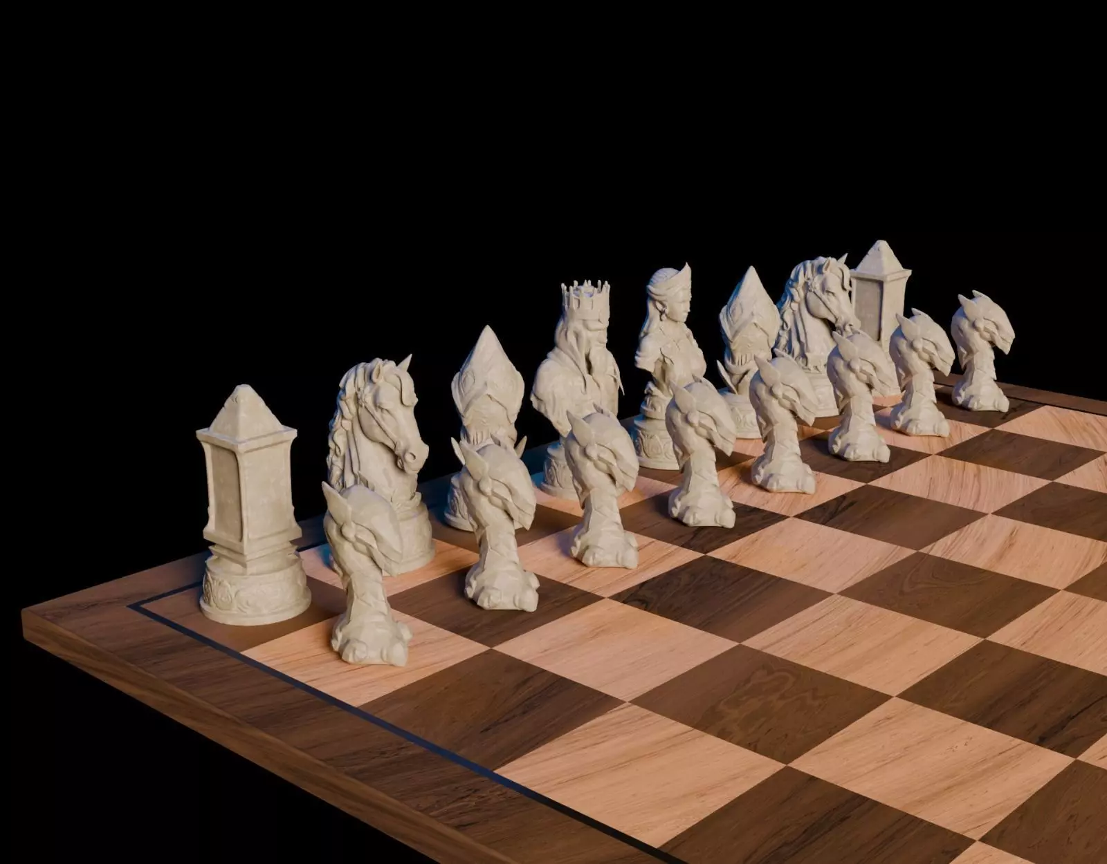 Medieval Chess Set - Historical Chess Set - Knight Chess Set 3D print model_0
