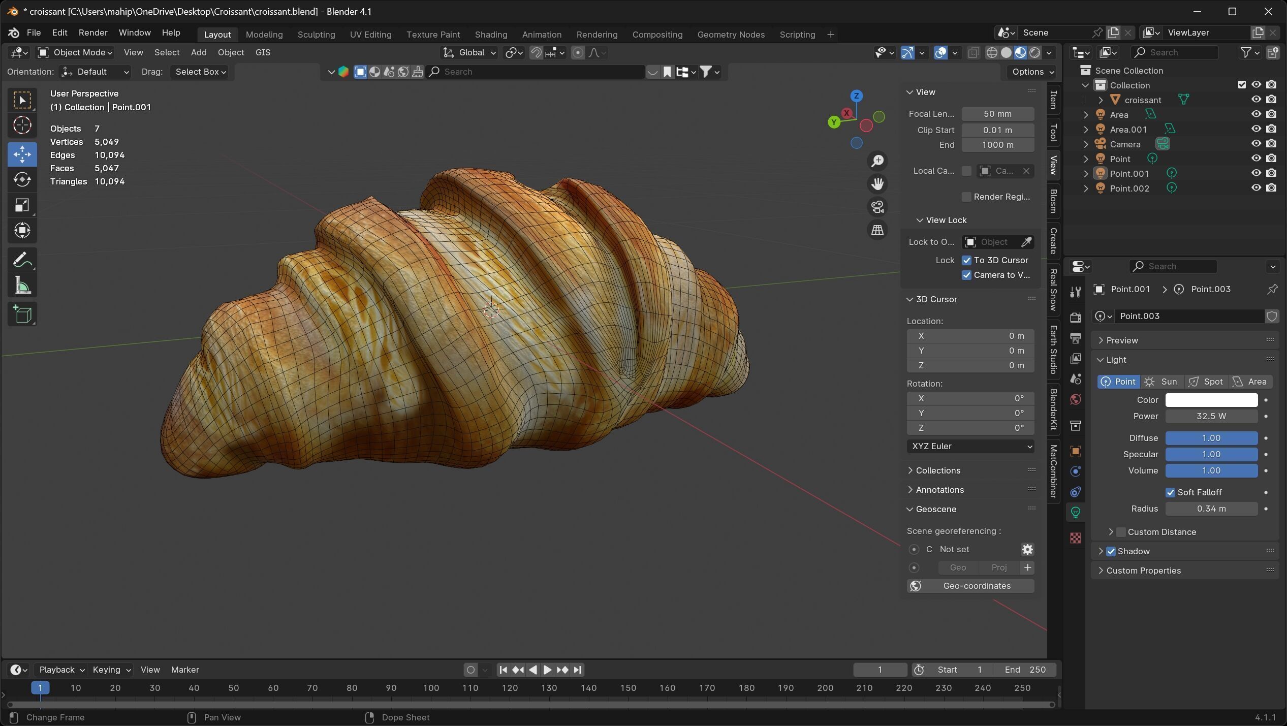 Croissant  Low-poly 3D model_6