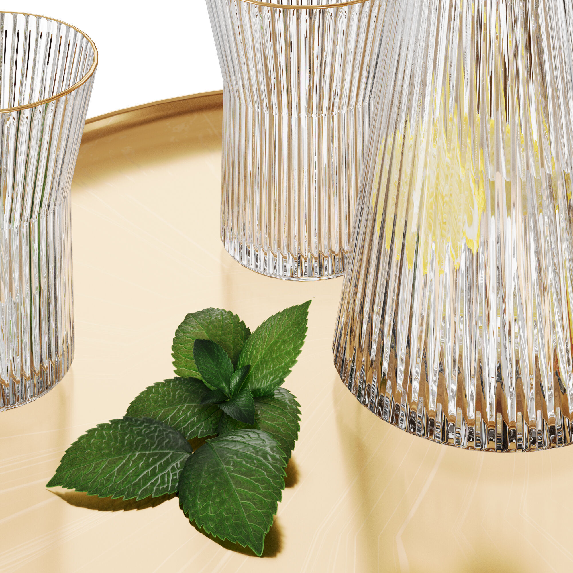 N27 Elegant Glass Carafe and Glasses Set with Lemon and Mint  3D model_5