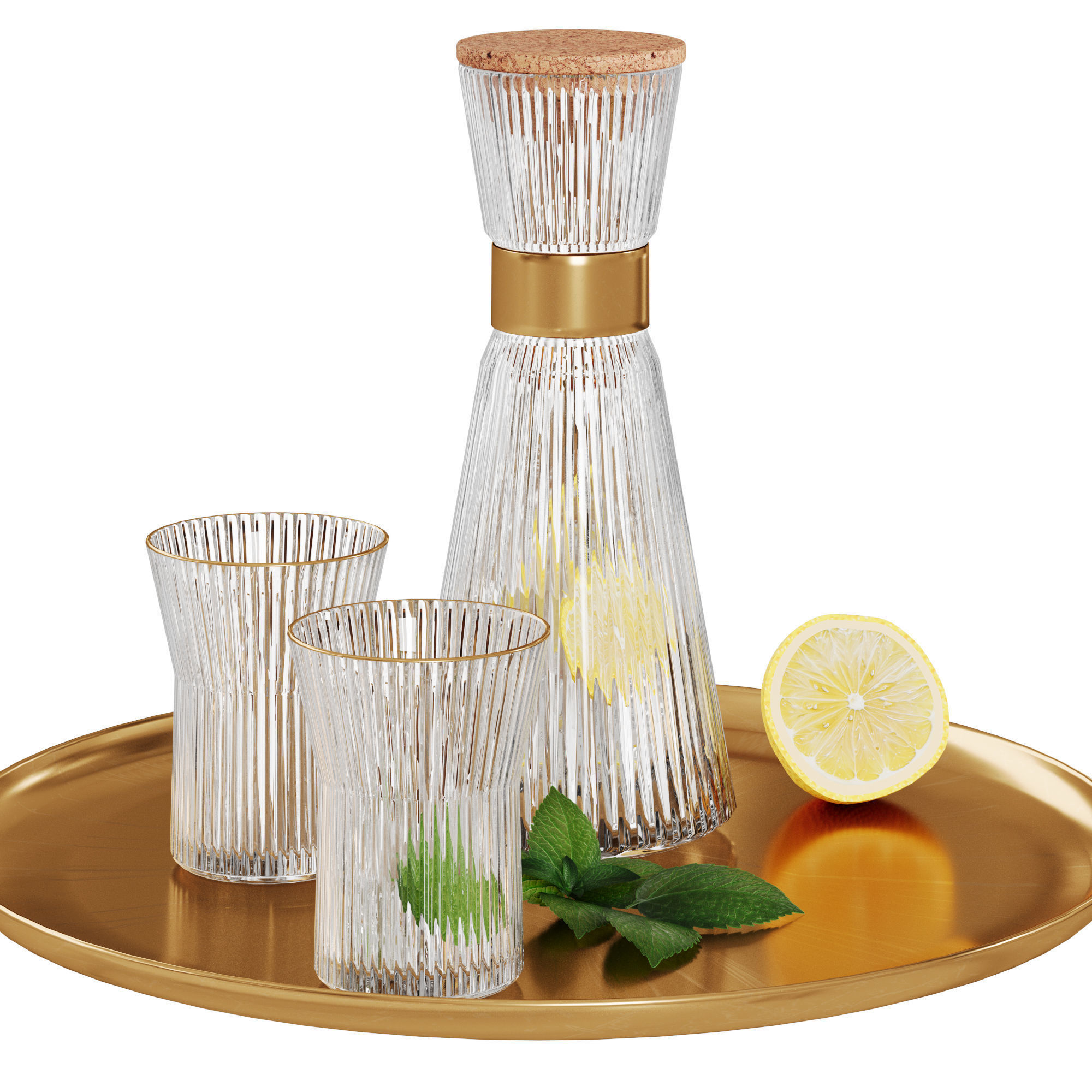 N27 Elegant Glass Carafe and Glasses Set with Lemon and Mint  3D model_4