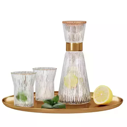 N27 Elegant Glass Carafe and Glasses Set with Lemon and Mint 