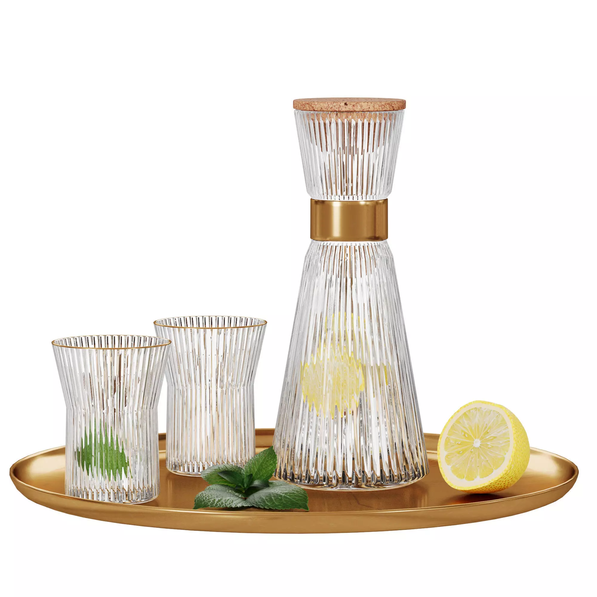 N27 Elegant Glass Carafe and Glasses Set with Lemon and Mint  3D model_0