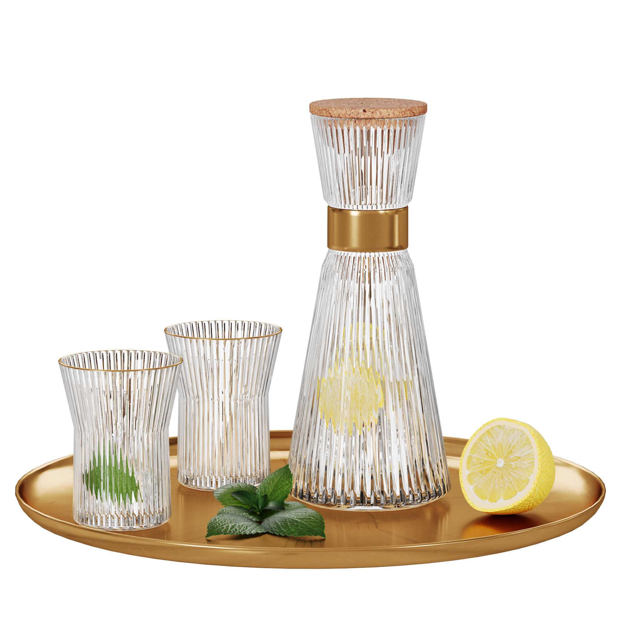 N27 Elegant Glass Carafe and Glasses Set with Lemon and Mint  3D model_2