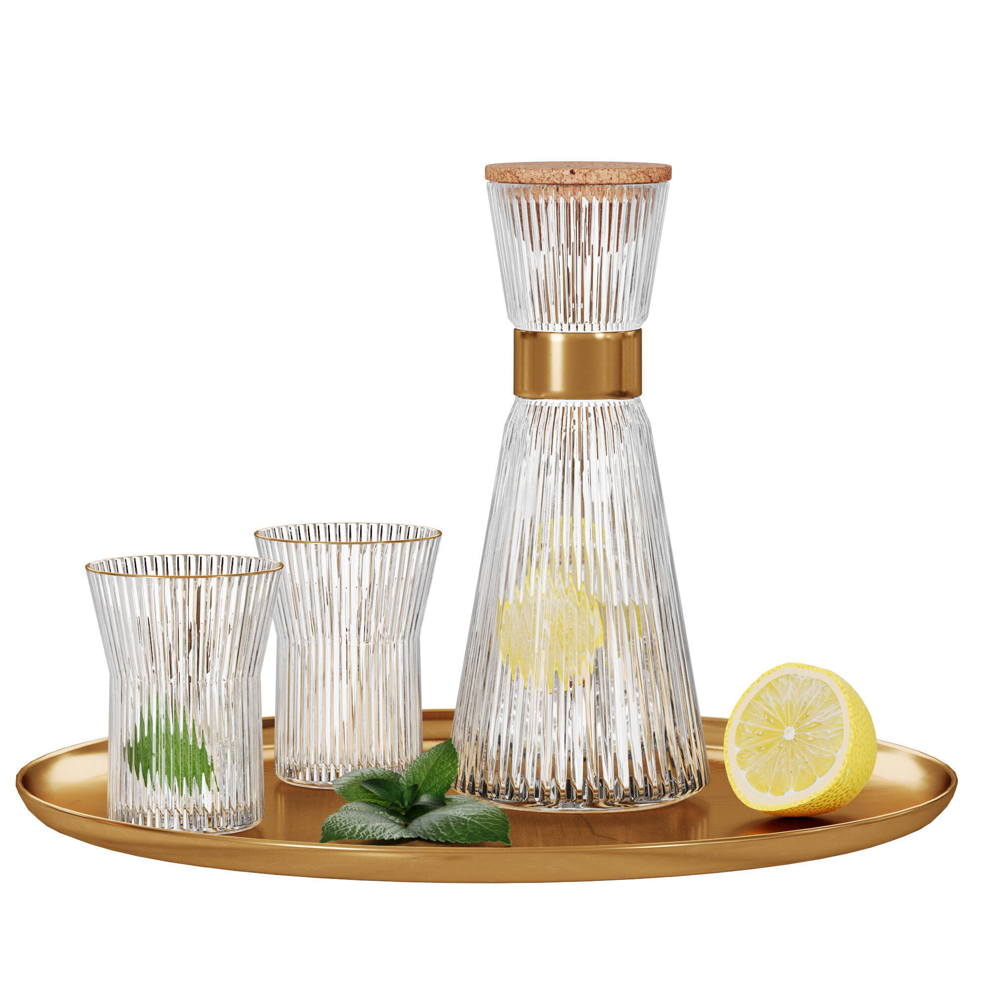 N27 Elegant Glass Carafe and Glasses Set with Lemon and Mint  3D model_1