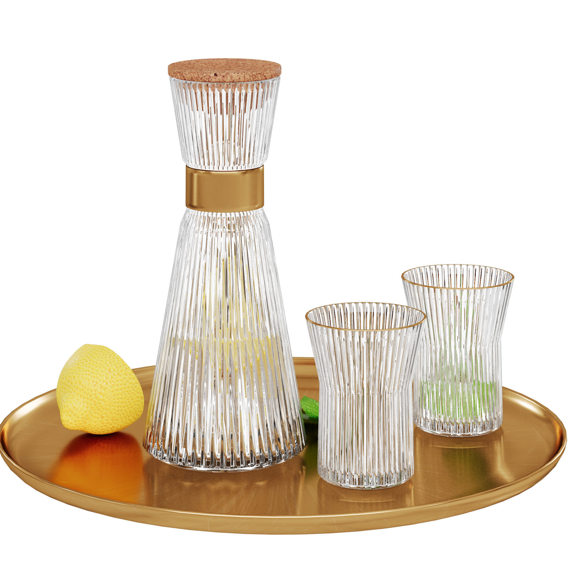 N27 Elegant Glass Carafe and Glasses Set with Lemon and Mint  3D model_6