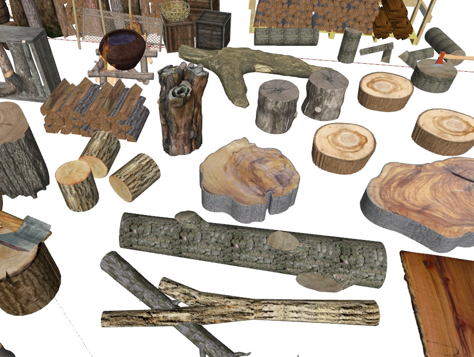 Timber firewood pile logs tree stumps branches 3D model_4