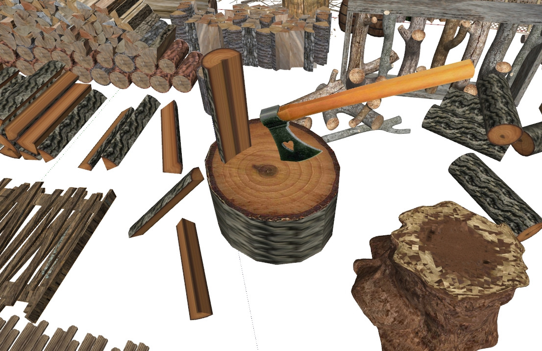 Timber firewood pile logs tree stumps branches 3D model_3