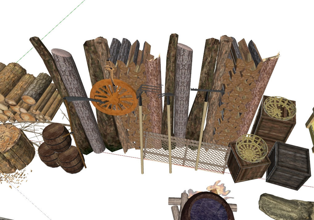 Timber firewood pile logs tree stumps branches 3D model_2