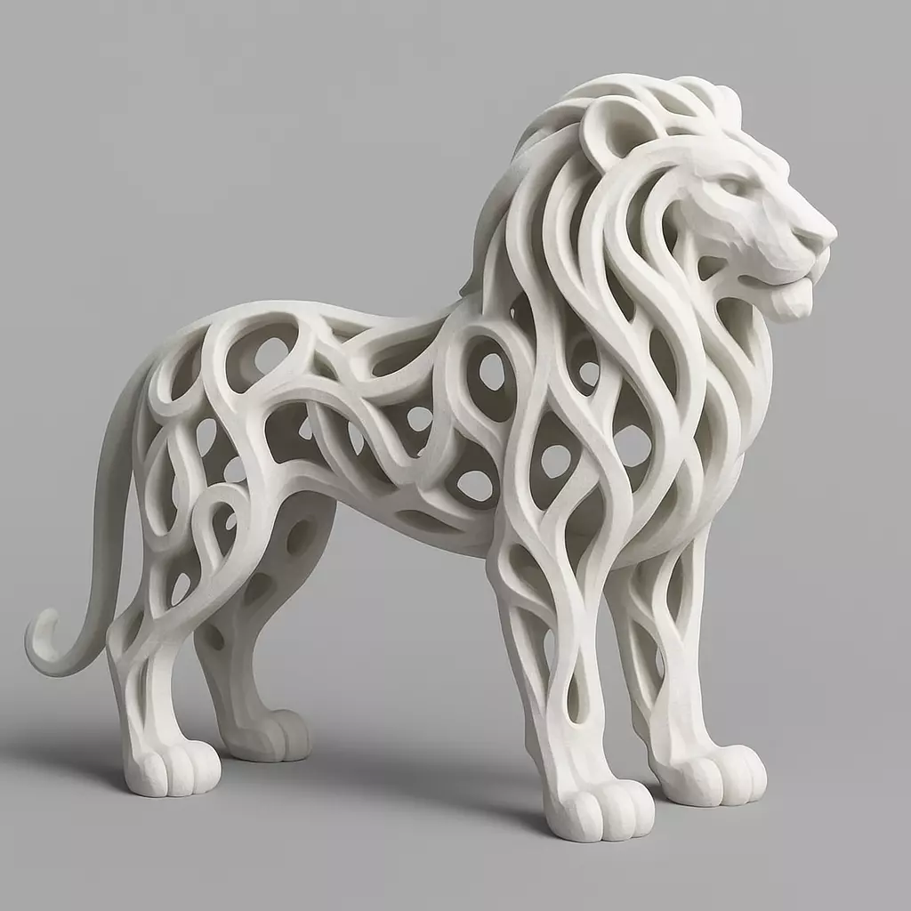Abstract Hollow Lion Sculpture Modern Artistic Design 3D print model_0