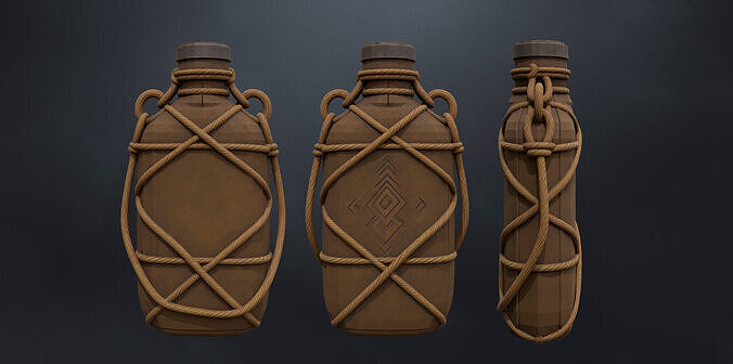 Tribal  Utility Water Canteen Low-poly 3D model