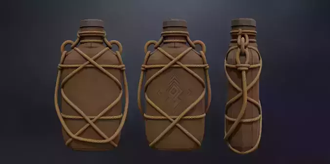 Tribal  Utility Water Canteen Low-poly 3D model