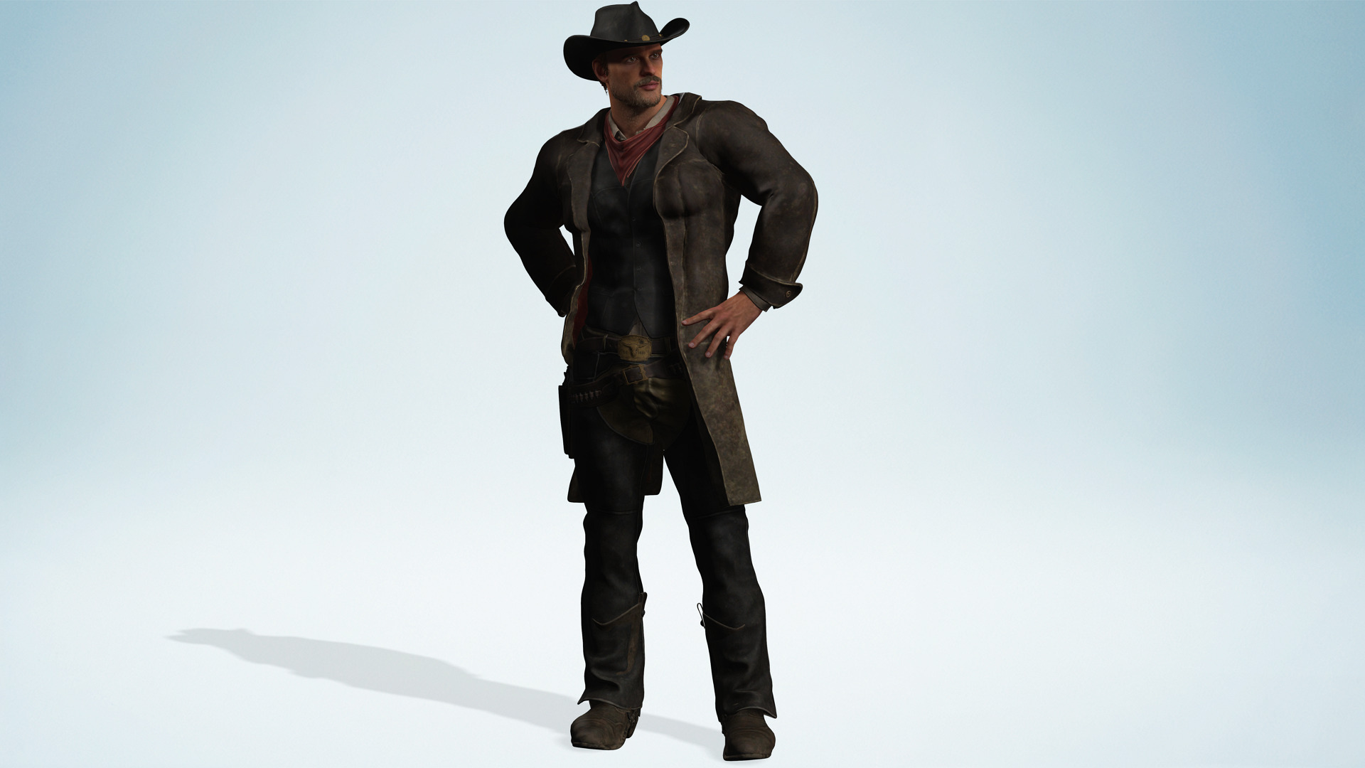 Realistic Western Cowboy Fighter Character Wild West Gunslinger Low-poly 3D model_11