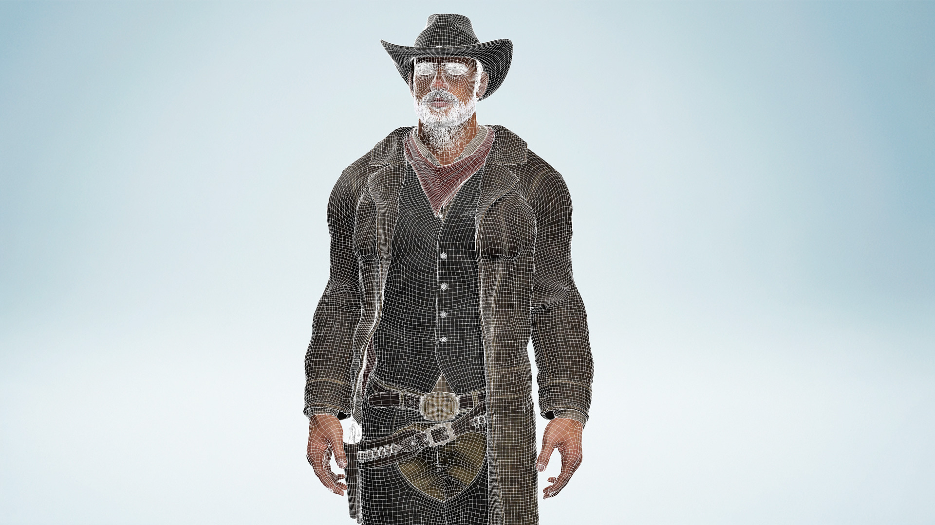 Realistic Western Cowboy Fighter Character Wild West Gunslinger Low-poly 3D model_25