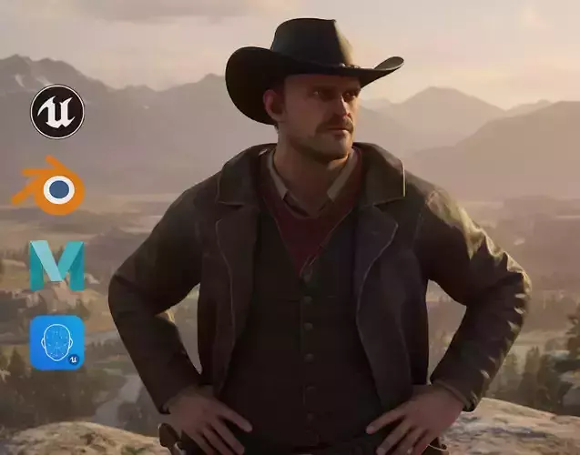 Realistic Western Cowboy Fighter Character Wild West Gunslinger Low-poly 3D model