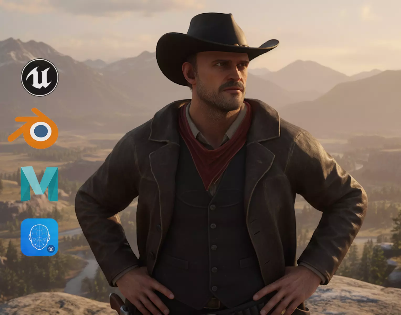 Realistic Western Cowboy Fighter Character Wild West Gunslinger Low-poly 3D model_0