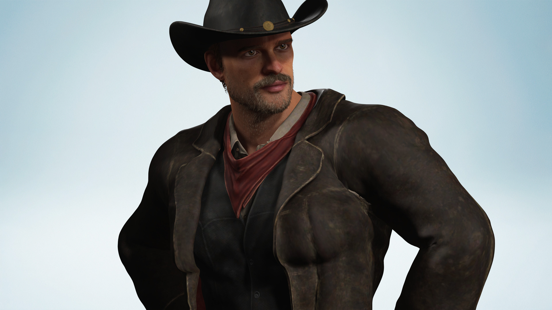 Realistic Western Cowboy Fighter Character Wild West Gunslinger Low-poly 3D model_1