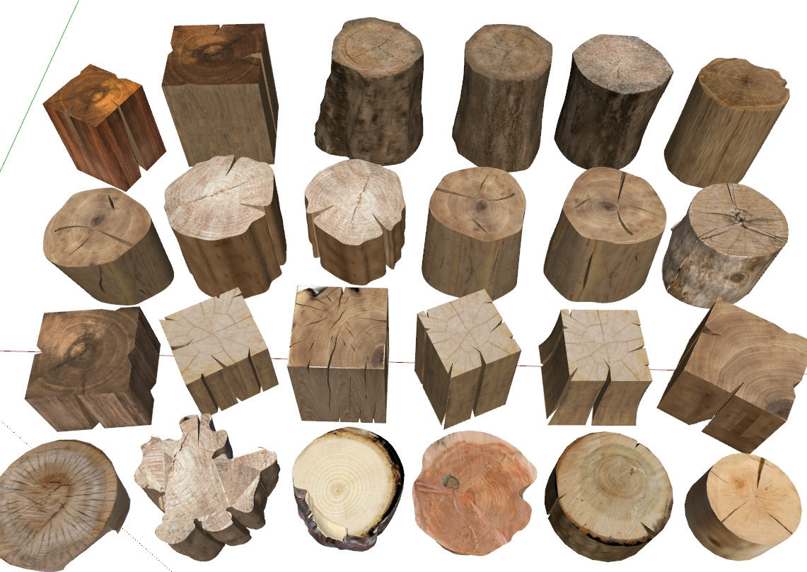 Modern log stumps 3D model_1