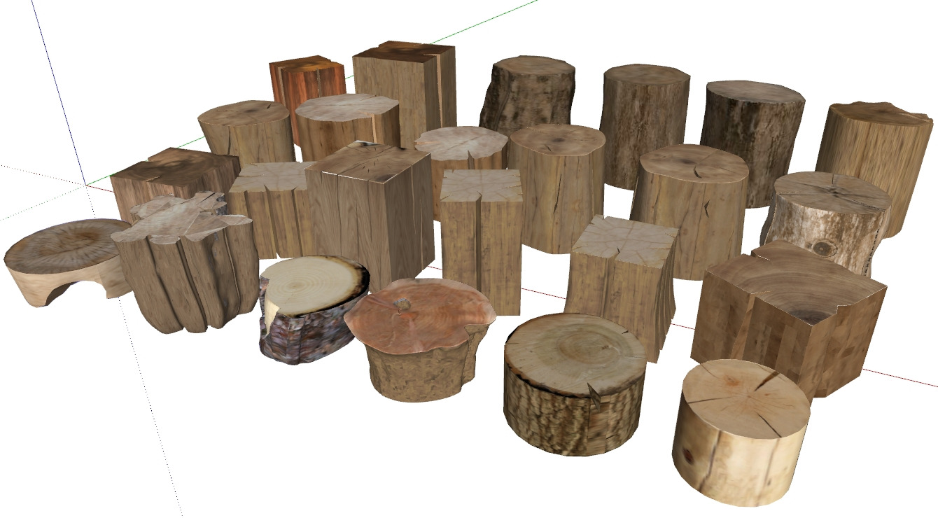 Modern log stumps 3D model_2