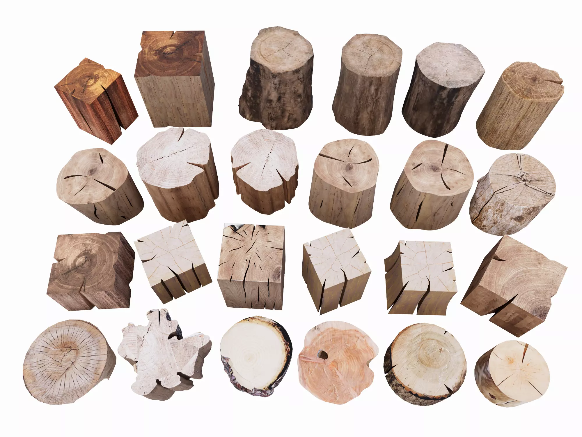 Modern log stumps 3D model_0
