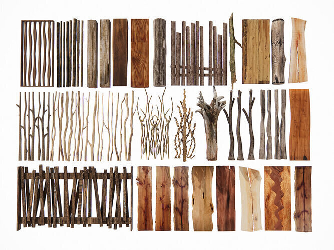 Natural Wooden Component Material Collection 3D model
