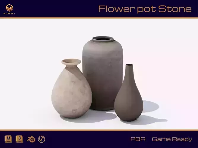 Flower pot Stone Low-poly 3D model