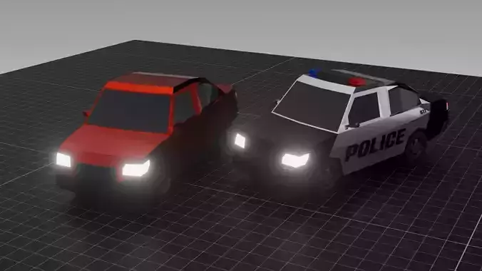 Sedan and Police Car    WITH WORKING SIRENS
