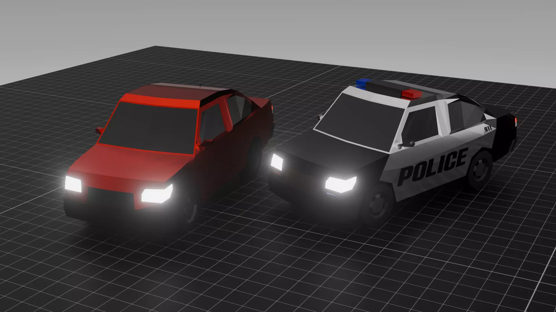Sedan and Police Car WITH WORKING SIRENS Free low-poly 3D model