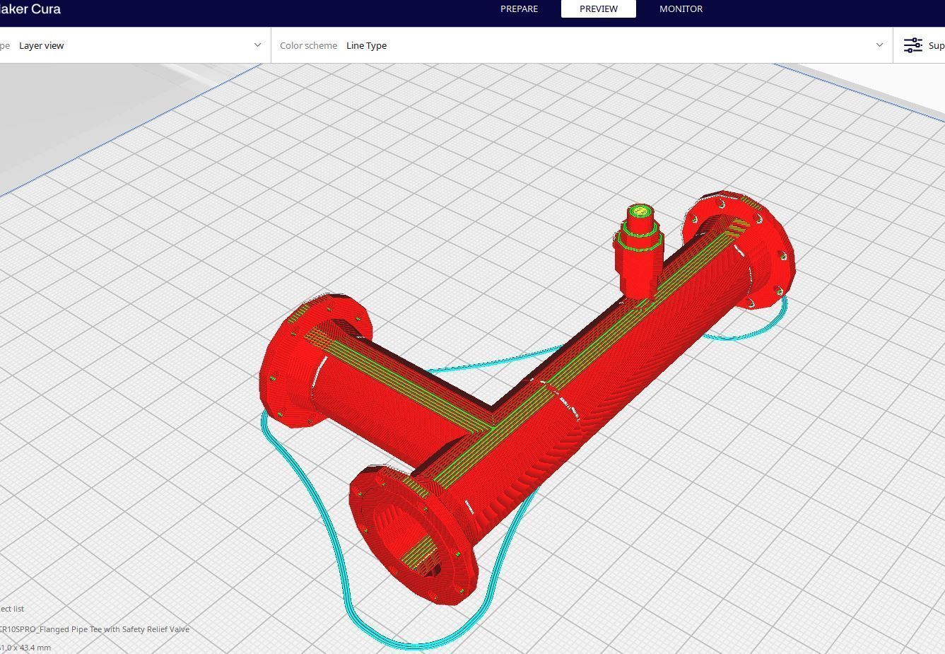 Flanged pipe tee with safety relief 3D print model_1
