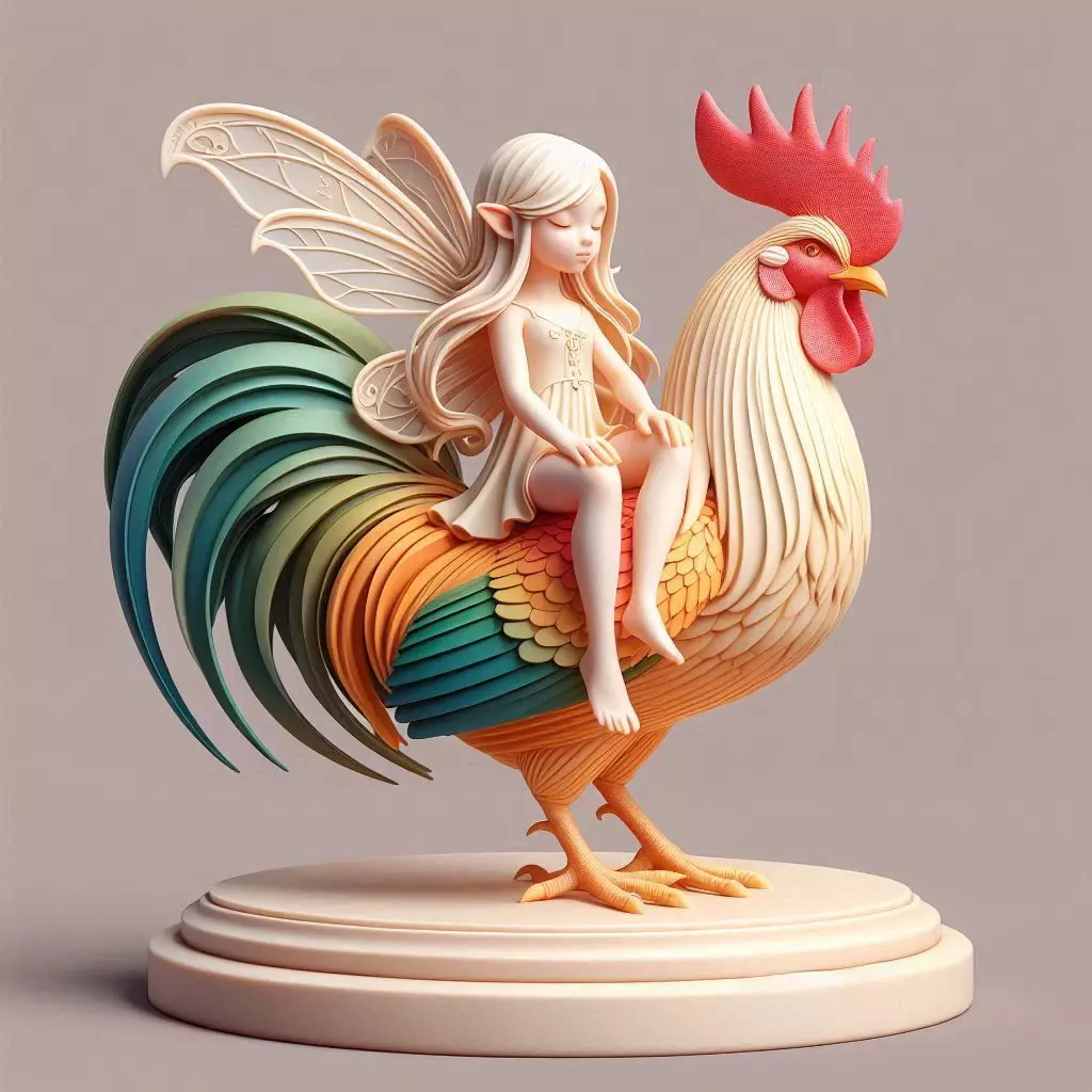 1184Fairy Rider COLORFUL 3D Printed Statue of Fairy on Rooster 3D print model_0