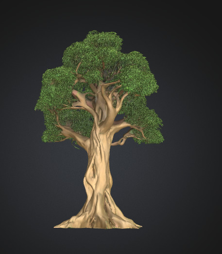 Realistic Stylized Oak with Roots and Branches Low-poly 3D model_1