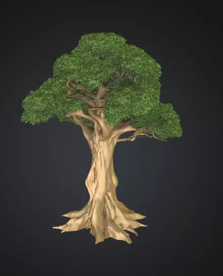 Realistic Stylized Oak with Roots and Branches Low-poly 3D model_0