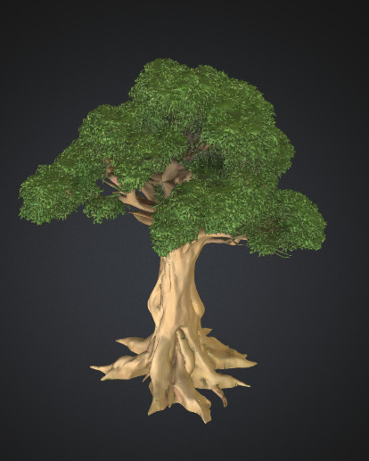Realistic Stylized Oak with Roots and Branches Low-poly 3D model_2