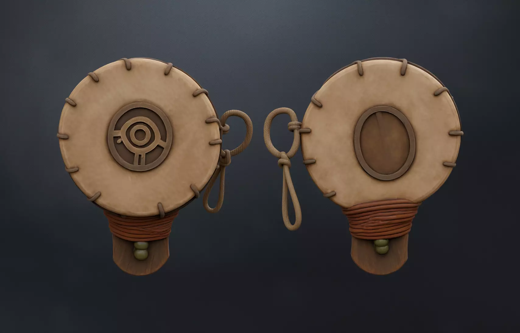 Ritual Hand-Drum Low-poly 3D model_0