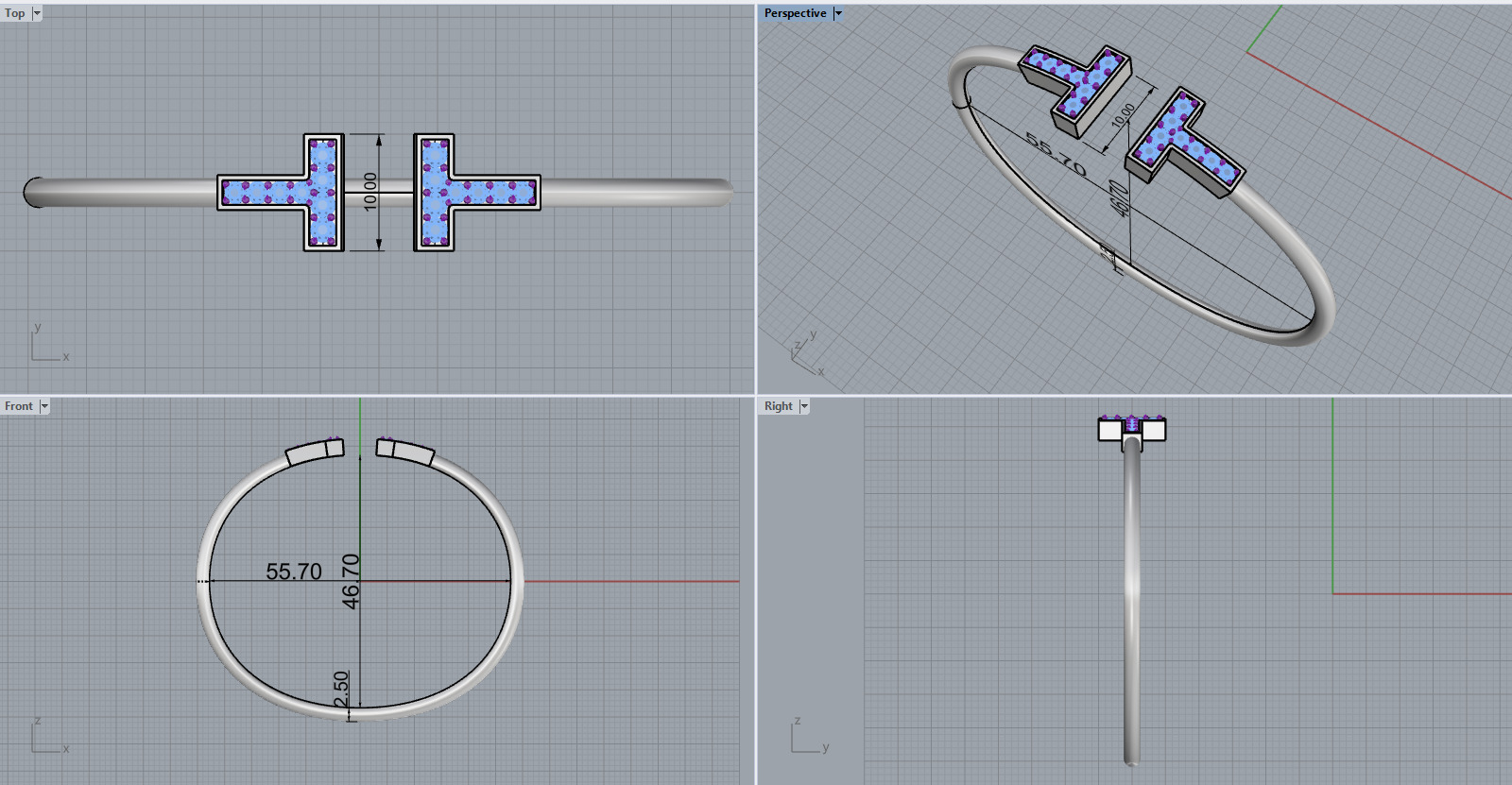 Oval bracelet with gems mmodel 1361 3D print model_3