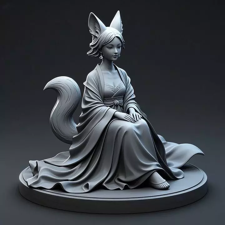 1185Fox Spirit Woman in Pu Song Ling Style beast 3D print model_0