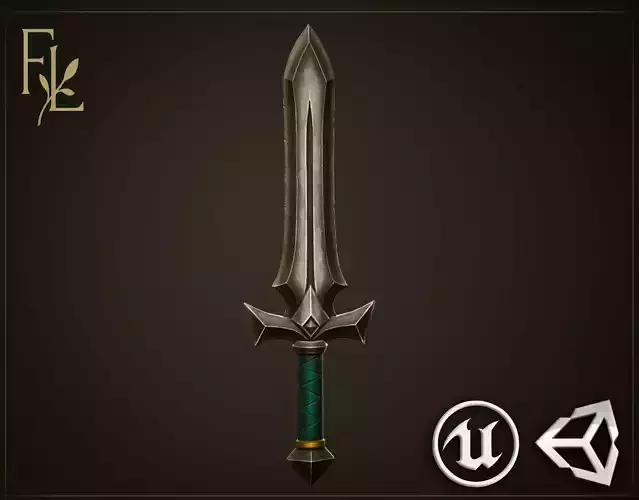 Dark Silver Sword - Game Ready Weapon