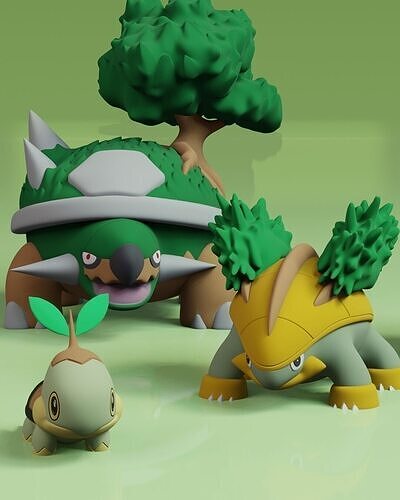 Turtwig Pack Evolution Pokemon 3D print model