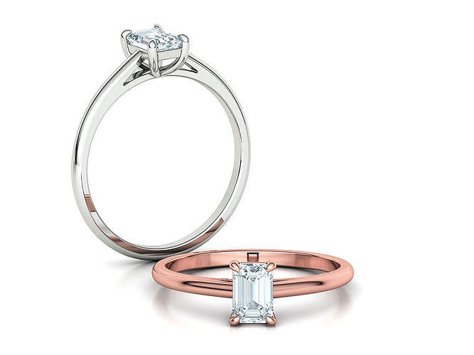 Classic Solitaire Ring 6x4 Emerald Cut Stone 3dmode 3D print model