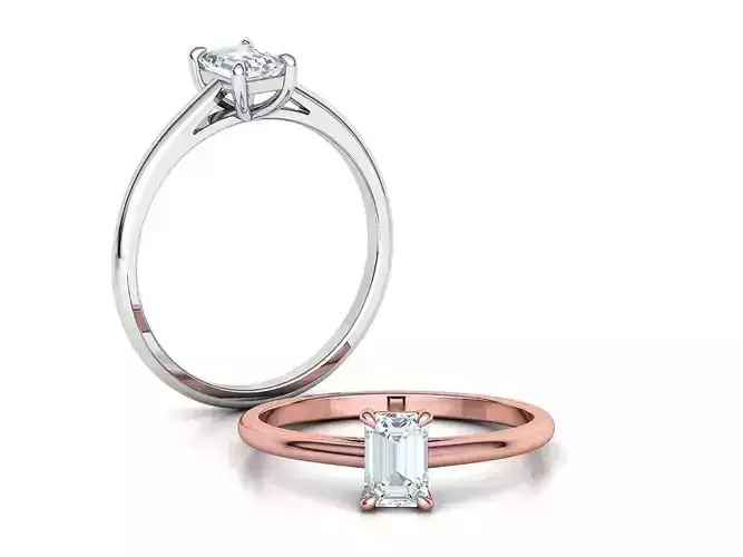 Classic Solitaire Ring 6x4 Emerald Cut Stone 3dmode 3D print model