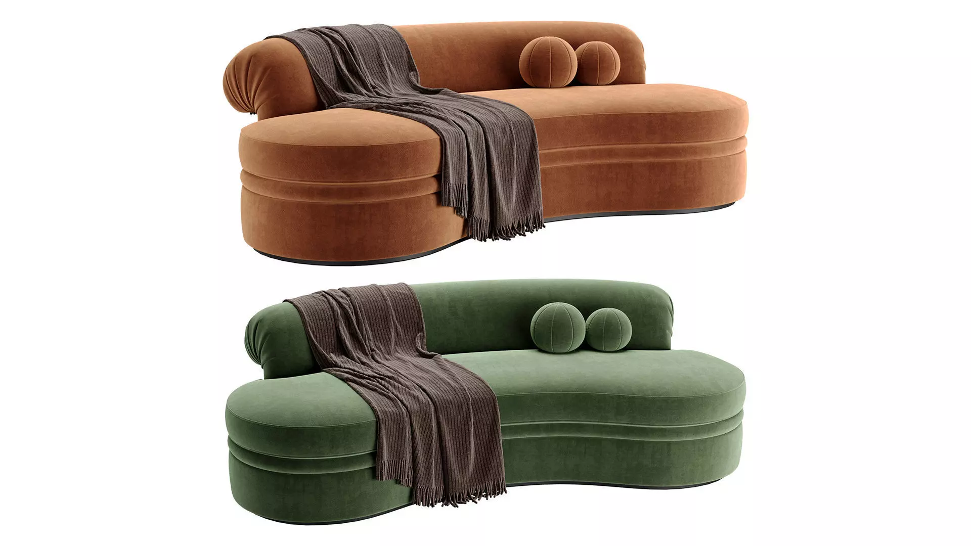 1980s Kidney Shaped Plush Sofa 3D model