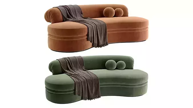 1980s Kidney Shaped Plush Sofa 3D model