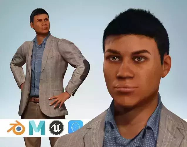 Realistic Male Businessman Suit African or asian Male Suit Low-poly 3D model