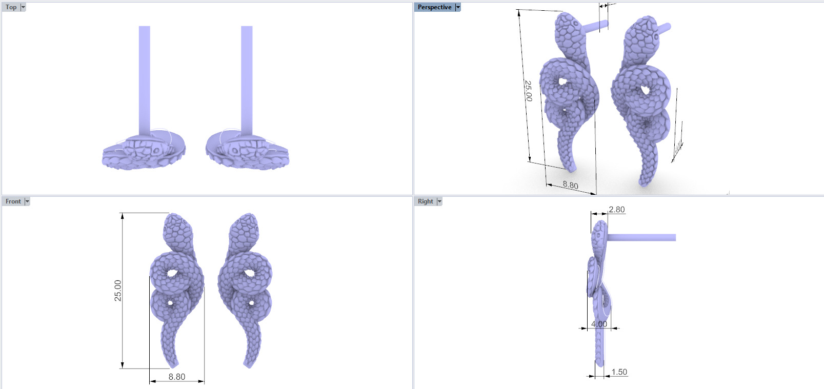 Snake earring model 1363 3D print model_1