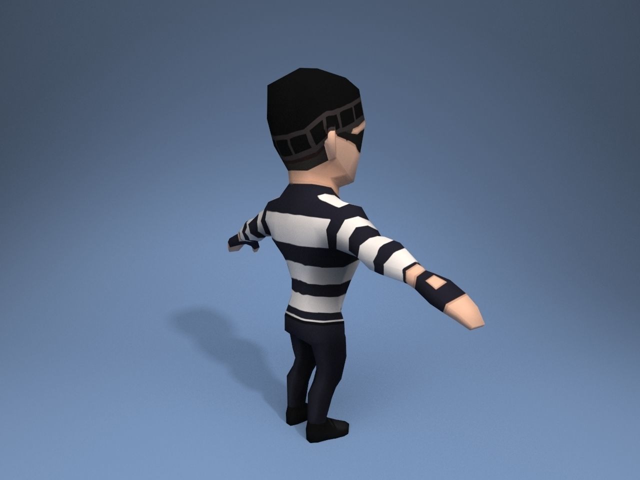 Thief man in prison uniform Low-poly 3D model_6