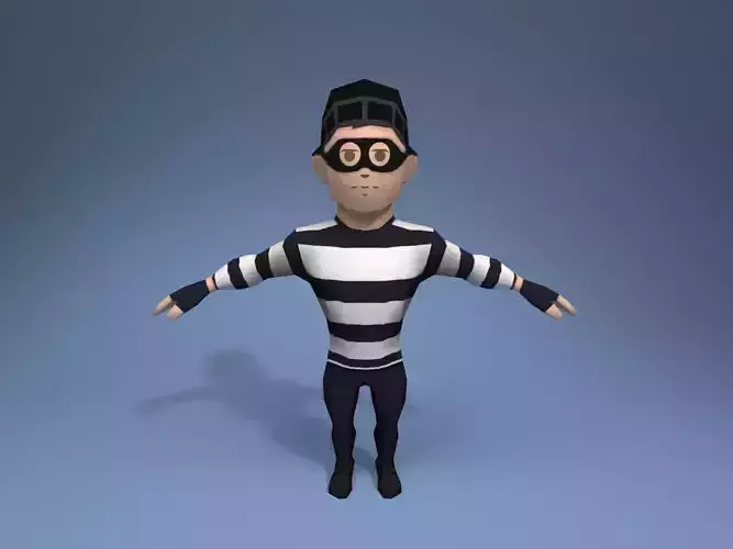 Thief man in prison uniform Low-poly 3D model