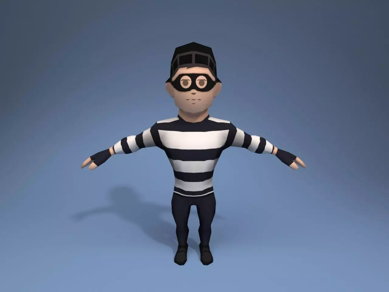 Thief man in prison uniform Low-poly 3D model_0