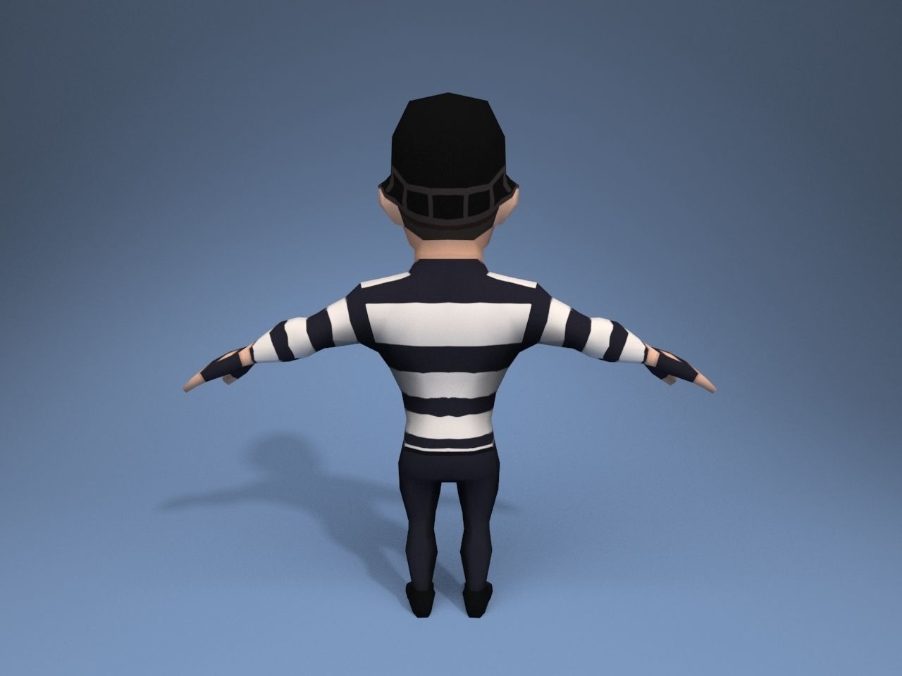 Thief man in prison uniform Low-poly 3D model_5