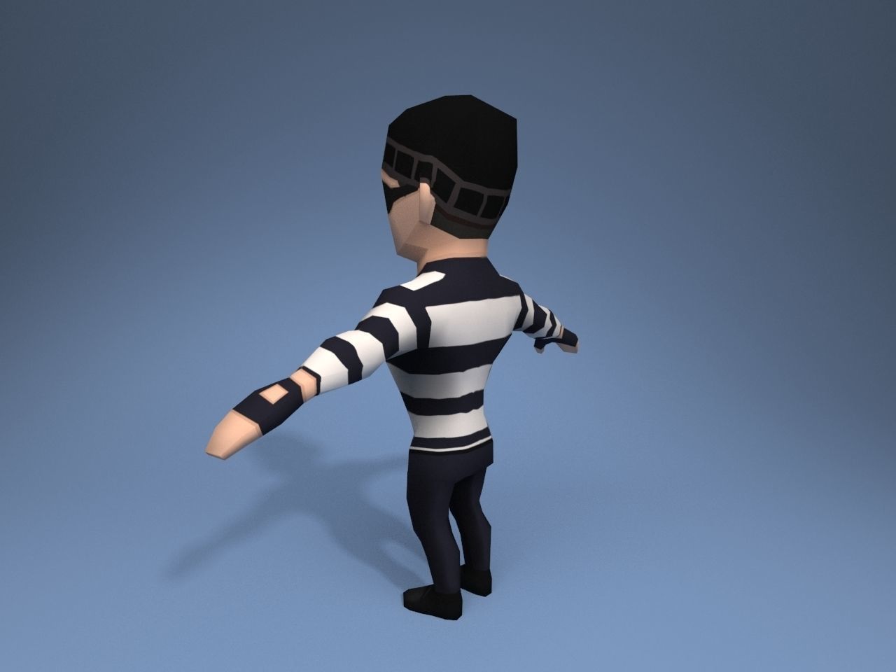 Thief man in prison uniform Low-poly 3D model_4