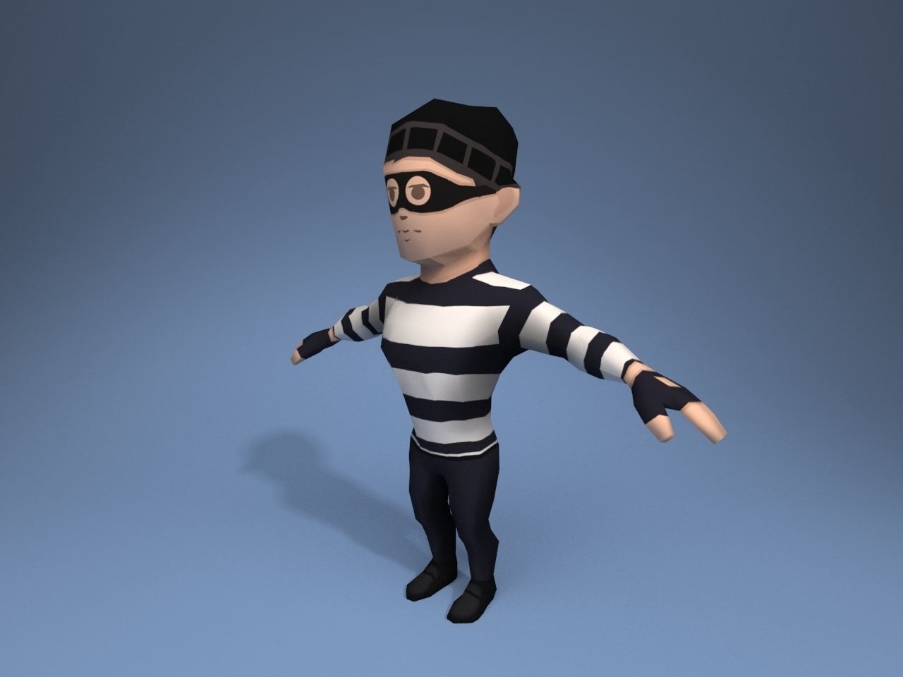 Thief man in prison uniform Low-poly 3D model_2