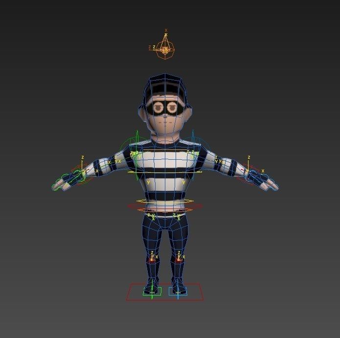 Thief man in prison uniform Low-poly 3D model_16